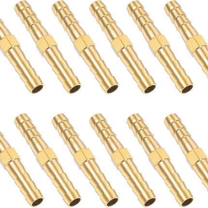1/4 Inch Hose Barb Fitting, 12 Pcs Brass Splicer Mender Barbed Connector Air Hose Fittings Metal Air Line Repair Kit Garden Straight Watertight Hoses Connectors for Water, Fuel, Oil