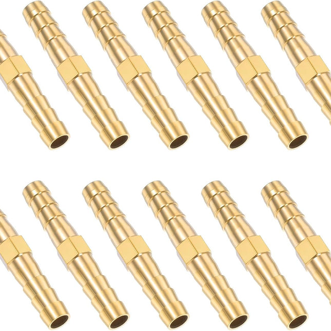 1/4 Inch Hose Barb Fitting, 12 Pcs Brass Splicer Mender Barbed Connector Air Hose Fittings Metal Air Line Repair Kit Garden Straight Watertight Hoses Connectors for Water, Fuel, Oil