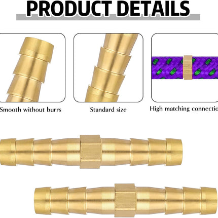 1/4 Inch Hose Barb Fitting, 12 Pcs Brass Splicer Mender Barbed Connector Air Hose Fittings Metal Air Line Repair Kit Garden Straight Watertight Hoses Connectors for Water, Fuel, Oil