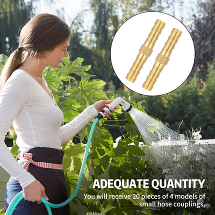 1/4 Inch Hose Barb Fitting, 12 Pcs Brass Splicer Mender Barbed Connector Air Hose Fittings Metal Air Line Repair Kit Garden Straight Watertight Hoses Connectors for Water, Fuel, Oil