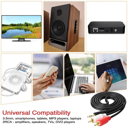 3.5 mm to 2RCA Audio Cable, 3.2 ft/1 m Gold-Plated Plug Stereo Y Splitter Cord, Aux to RCA Cable Audio Jack Adapter for Home Theater, Speakers, TV, Subwoofer, Smartphone, MP3/MP4, DVD Player