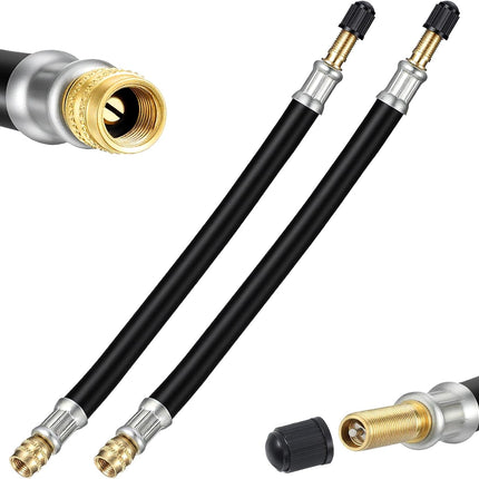 2 Pcs Valve Stem Extension, 8.25 Inch Tire Rubber Valve Extension Tube Extender Flexible Portable Universal Brass Air Inflation Hose Extensions Adapter for Car, Truck, Motorcycle, Bike, Scooter