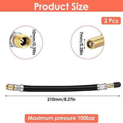 2 Pcs Valve Stem Extension, 8.25 Inch Tire Rubber Valve Extension Tube Extender Flexible Portable Universal Brass Air Inflation Hose Extensions Adapter for Car, Truck, Motorcycle, Bike, Scooter