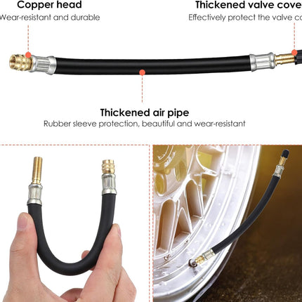 2 Pcs Valve Stem Extension, 8.25 Inch Tire Rubber Valve Extension Tube Extender Flexible Portable Universal Brass Air Inflation Hose Extensions Adapter for Car, Truck, Motorcycle, Bike, Scooter