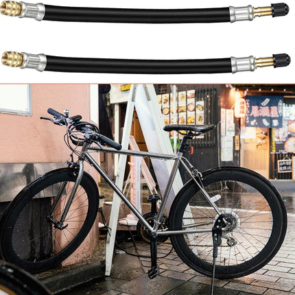 2 Pcs Valve Stem Extension, 8.25 Inch Tire Rubber Valve Extension Tube Extender Flexible Portable Universal Brass Air Inflation Hose Extensions Adapter for Car, Truck, Motorcycle, Bike, Scooter