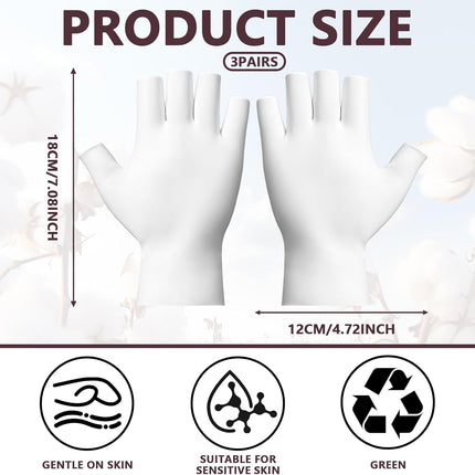 3 Pairs White Cotton Gloves - Fingerless Moisturizing Gloves - Eczema White Gloves for Dry Hands - Soft Sleep Glove for Eczema and Moisturizing Overnight - One Size Fits Most