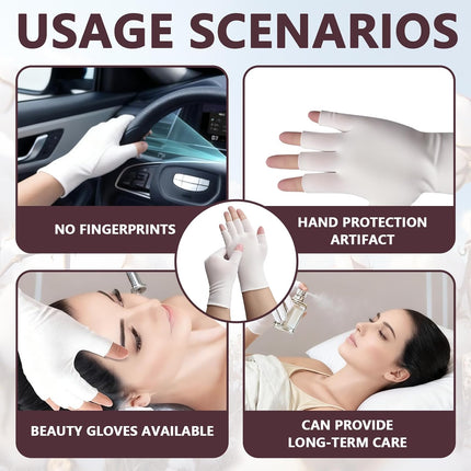 3 Pairs White Cotton Gloves - Fingerless Moisturizing Gloves - Eczema White Gloves for Dry Hands - Soft Sleep Glove for Eczema and Moisturizing Overnight - One Size Fits Most