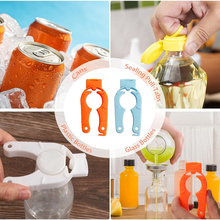 4-Pack Bottle Cap Opener - 3 in 1 Multi-Purpose Water Bottle Openers for Weak Hands, Seniors, Elderly - Plastic Water Bottle Opening Tool for Home, Kitchen, Camping, Travel On-Go - Get Lids Off Easily