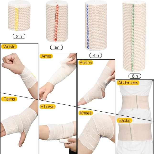 2 Pack 4 Premium Elastic Bandage Wrap Reusable Hook and Loop Compression Wrap Bandage for Knees Ankles – product detail