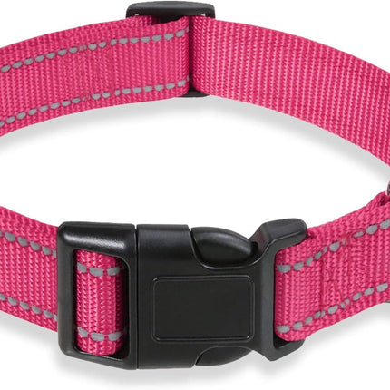 Reflective Dog Collar with Buckle Adjustable Safety Nyl Collars for Small Medium Large Dogs, Pink S