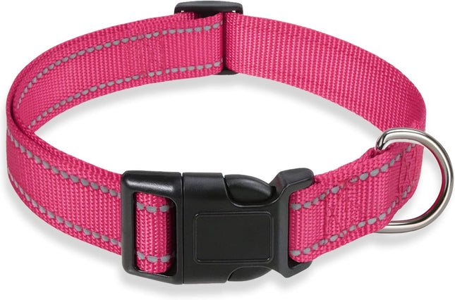 Reflective Dog Collar with Buckle Adjustable Safety Nyl Collars for Small Medium Large Dogs Pink S
