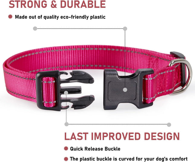 Reflective Dog Collar with Buckle Adjustable Safety Nyl Collars for Small Medium Large Dogs Pink S – product detail