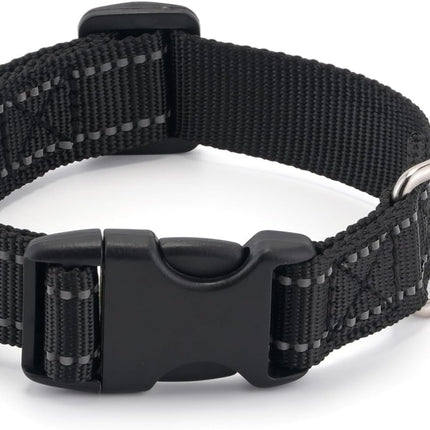 Dog Collar for Small Medium Dogs with Buckle, Breathable Adjustable Nyl Reflective Dog Collars, Black/Small