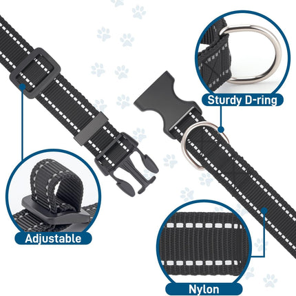 Dog Collar for Small Medium Dogs with Buckle, Breathable Adjustable Nyl Reflective Dog Collars, Black/Small