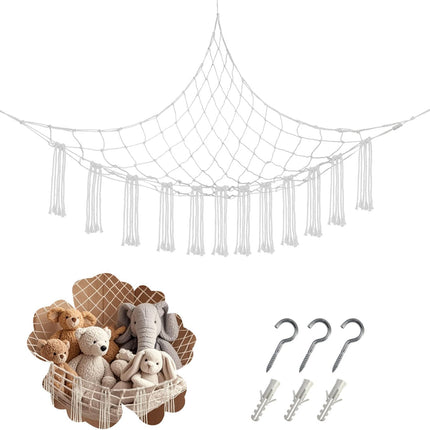 59 x 47 inches Stuffed Animal Hammock Corner Net, Plushie Net for Stuffed Animals Corner Large, Cott Hammock Holder for Home, Room, Wall, Bedroom Decor (White)
