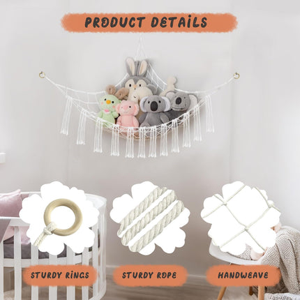 59 x 47 inches Stuffed Animal Hammock Corner Net, Plushie Net for Stuffed Animals Corner Large, Cott Hammock Holder for Home, Room, Wall, Bedroom Decor (White)