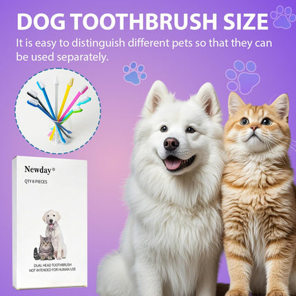 Petluno Dog Toothbrush Set of 8 - Dual Headed, Dental Hygiene Convenient Soft to Clean pet Teeth, Tooth Brushes for Small Large Dogs, Cats, and Most Pets, Teeth Brush in Bulk