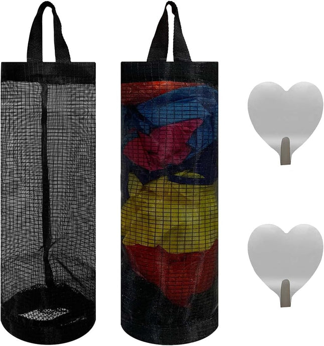 2 Pcs Plastic Bag Holder Trash Bags Storage Dispenser Organizer for Home Kitchen Mesh Hanging Dispensers