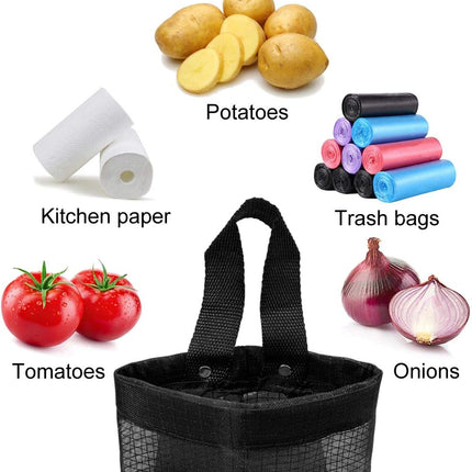 2 Pcs Plastic Bag Holder Trash Bags Storage Dispenser Organizer for Home Kitchen Mesh Hanging Dispensers Recycling Garbage Folding Grocery with Hooks (Black)