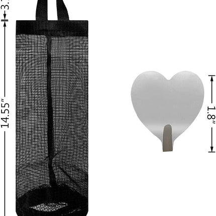 2 Pcs Plastic Bag Holder Trash Bags Storage Dispenser Organizer for Home Kitchen Mesh Hanging Dispensers Recycling Garbage Folding Grocery with Hooks (Black)