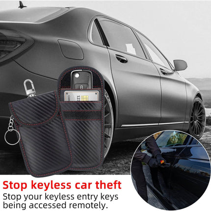 2 Pack Faraday Car Keycase Protective Bag rfid Signal Blocking Key Fob Protector Carbon Fiber Security Anti-theft Pouch Anti-Hacking Case Blocker Rfid Cage