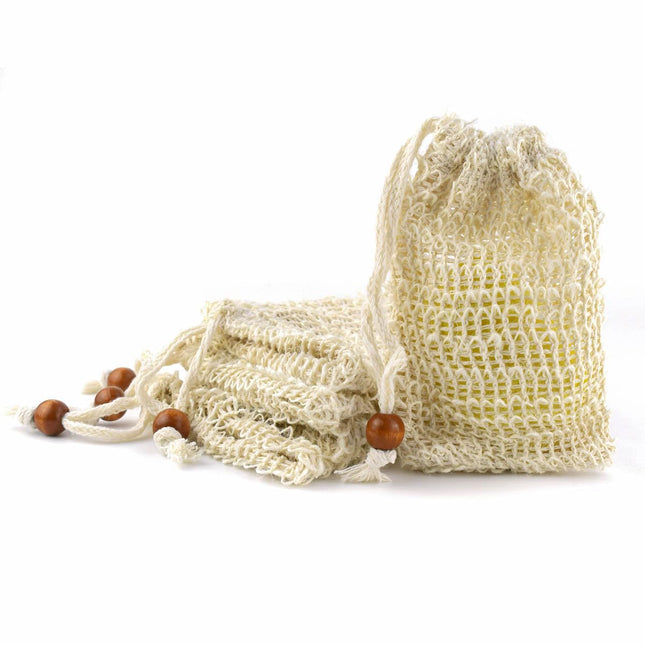 5 Pack Soap Saver Bag Exfoliating Pouch Shower Mesh Bar Natural Sisal for Bath and Bags with Drawstring