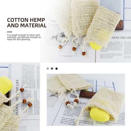5 Pack Soap Saver Bag Exfoliating Pouch Shower Mesh Bar Natural Sisal for Bath and Bags with Drawstring Plastic-free Foaming Drying