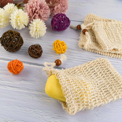 5 Pack Soap Saver Bag Exfoliating Pouch Shower Mesh Bar Natural Sisal for Bath and Bags with Drawstring Plastic-free Foaming Drying