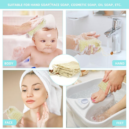 5 Pack Soap Saver Bag Exfoliating Pouch Shower Mesh Bar Natural Sisal for Bath and Bags with Drawstring Plastic-free Foaming Drying