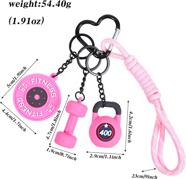 Fitness Keychain for Women Dumbbell Gym Bag Charm PVC Workout Keychain Accessory for Gym Lovers (Black)