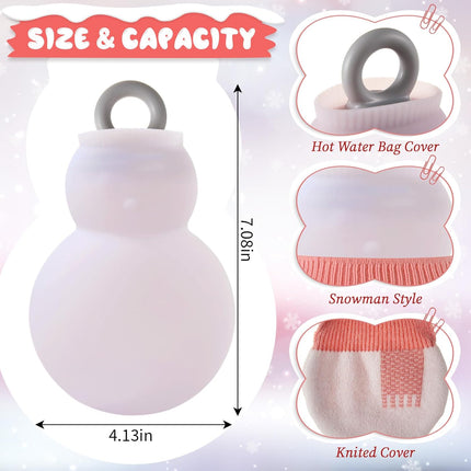 Amylove 2 Pcs 320 ml Mini Hot Water Bottle with Removable Knitted Cover, Winter Snowman Small Hot Water Bag Microwave Heating Soft Silicone Leak Proof for Pain Relief Women Valentine's Day Gifts