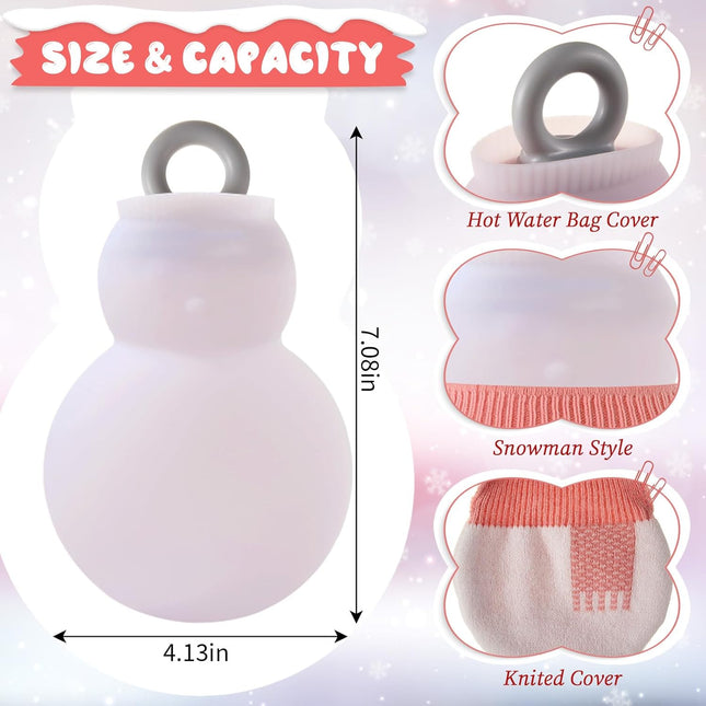 Amylove 2 Pcs 320 ml Mini Hot Water Bottle with Removable Knitted Cover Winter Snowman V1258-DP02-B-1124