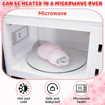 Amylove 2 Pcs 320 ml Mini Hot Water Bottle with Removable Knitted Cover, Winter Snowman Small Hot Water Bag Microwave Heating Soft Silicone Leak Proof for Pain Relief Women Valentine's Day Gifts