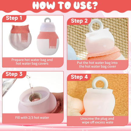 Amylove 2 Pcs 320 ml Mini Hot Water Bottle with Removable Knitted Cover, Winter Snowman Small Hot Water Bag Microwave Heating Soft Silicone Leak Proof for Pain Relief Women Valentine's Day Gifts