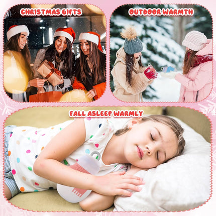 Amylove 2 Pcs 320 ml Mini Hot Water Bottle with Removable Knitted Cover, Winter Snowman Small Hot Water Bag Microwave Heating Soft Silicone Leak Proof for Pain Relief Women Valentine's Day Gifts