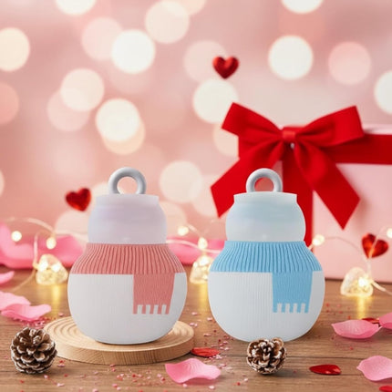 Amylove 2 Pcs 320 ml Mini Hot Water Bottle with Removable Knitted Cover, Winter Snowman Small Hot Water Bag Microwave Heating Soft Silicone Leak Proof for Pain Relief Women Valentine's Day Gifts