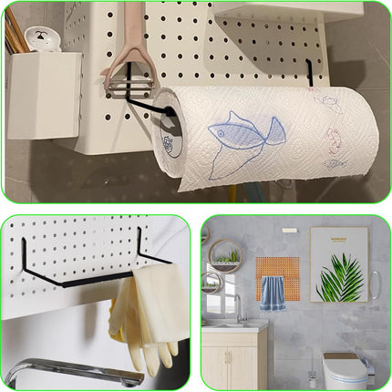 2 Pack Pegboard Towel Holder Pegboard Hooks for Paper Towels, Kitchen Towels, Stickers, Tapes Great Peg Board Organizer Accessories for Workshop, Garage, Kitchen