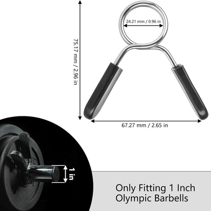 Spring Clip Collars 1 Inch Olympic Barbell Clamps Dumbbell Clips Weight Bar Clips for Weightlifting, Powerlifting, Strength Training