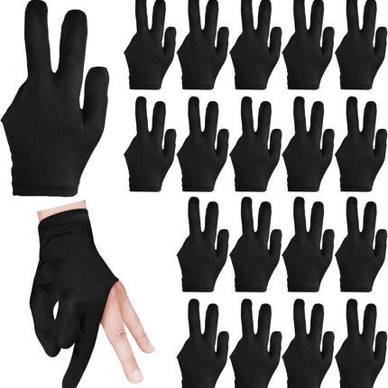 3 Fingers Pool Gloves 20Pcs Billiard Glove Universal Cue Sports Gloves Pool Left Right Hand Gloves Breathable Elastic Show Gloves Sport Gloves for Billiard Accessories, Black