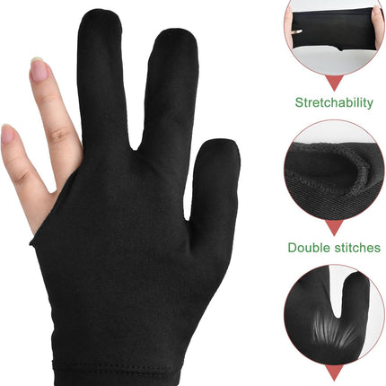 3 Fingers Pool Gloves 20Pcs Billiard Glove Universal Cue Sports Gloves Pool Left Right Hand Gloves Breathable Elastic Show Gloves Sport Gloves for Billiard Accessories, Black