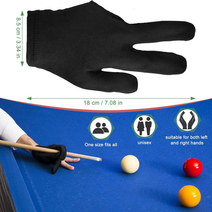 3 Fingers Pool Gloves 20Pcs Billiard Glove Universal Cue Sports Gloves Pool Left Right Hand Gloves Breathable Elastic Show Gloves Sport Gloves for Billiard Accessories, Black