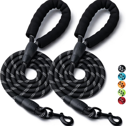 2 Pack Dog Leash, 4/5//6 FT Heavy Duty Nyl Rope Pet Leashes with Comfortable Padded Handle, Reflective Dog Leashes for Small Medium and Large Dogs (5FT-1/2,Black/Black)