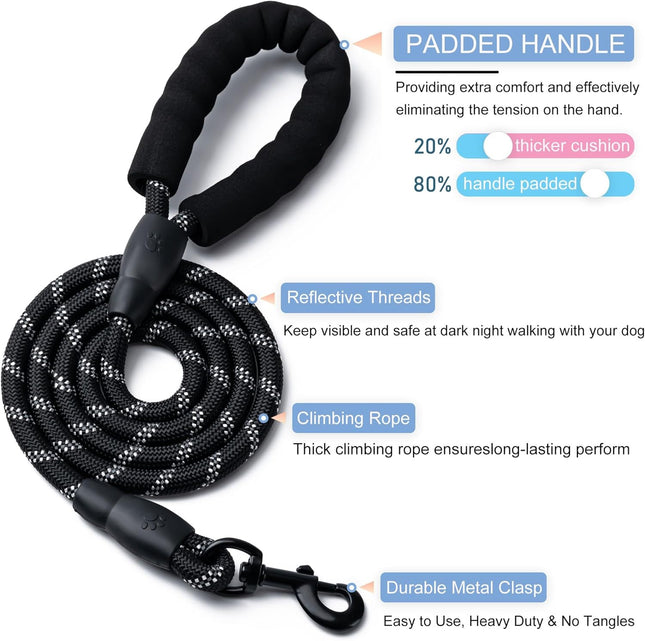 2 Pack Dog Leash 4/5/6 FT Heavy Duty Nyl Rope Pet Leashes with Comfortable Padded Handle (5FT-1/2 – product detail