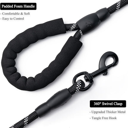 2 Pack Dog Leash, 4/5//6 FT Heavy Duty Nyl Rope Pet Leashes with Comfortable Padded Handle, Reflective Dog Leashes for Small Medium and Large Dogs (5FT-1/2,Black/Black)