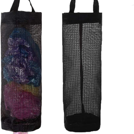 Plastic Bag Holder, Grocery Bag Holder Mesh Hanging Storage Bag Dispenser (Black 2 Packs)