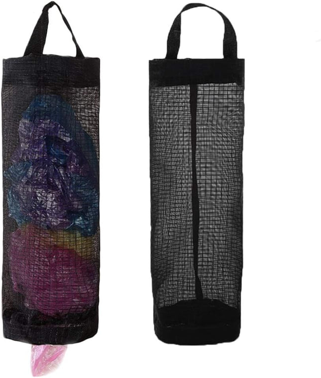 Plastic Bag Holder Grocery Bag Holder Mesh Hanging Storage Bag Dispenser (Black 2 Packs)