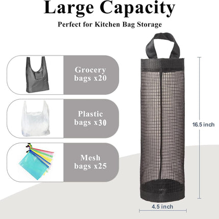 Plastic Bag Holder, Grocery Bag Holder Mesh Hanging Storage Bag Dispenser (Black 2 Packs)