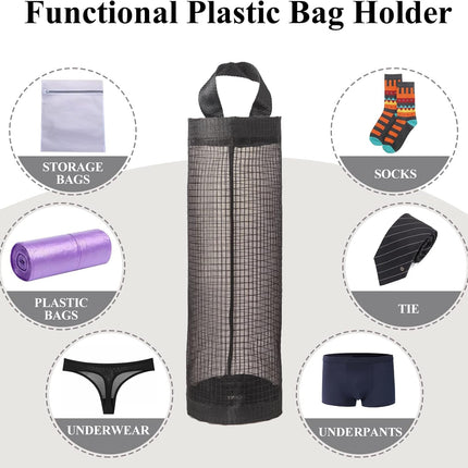 Plastic Bag Holder, Grocery Bag Holder Mesh Hanging Storage Bag Dispenser (Black 2 Packs)