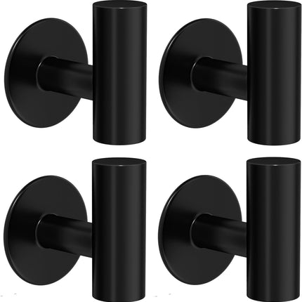 4 Pack Adhesive Towel Hooks for Bathroom, Waterproof Wall Mount Towel Holder, Matte Black Wall Robe Hook, Stainless Steel Heavy Duty Door Hanger Towel Hook for Kitchen, Bedroom, Hotel