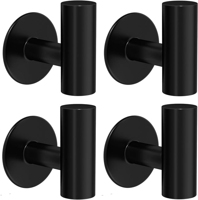 4 Pack Adhesive Towel Hooks for Bathroom Waterproof Wall Mount Towel Holder Matte Black Wall